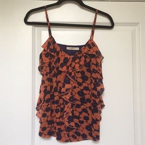 Blue and Orange Poppy patterned tank top